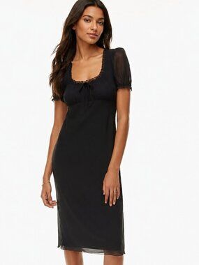 Aritzia Wilfred Windfall Puff Sleeve Scoop Neck Midi Dress Black Size Small